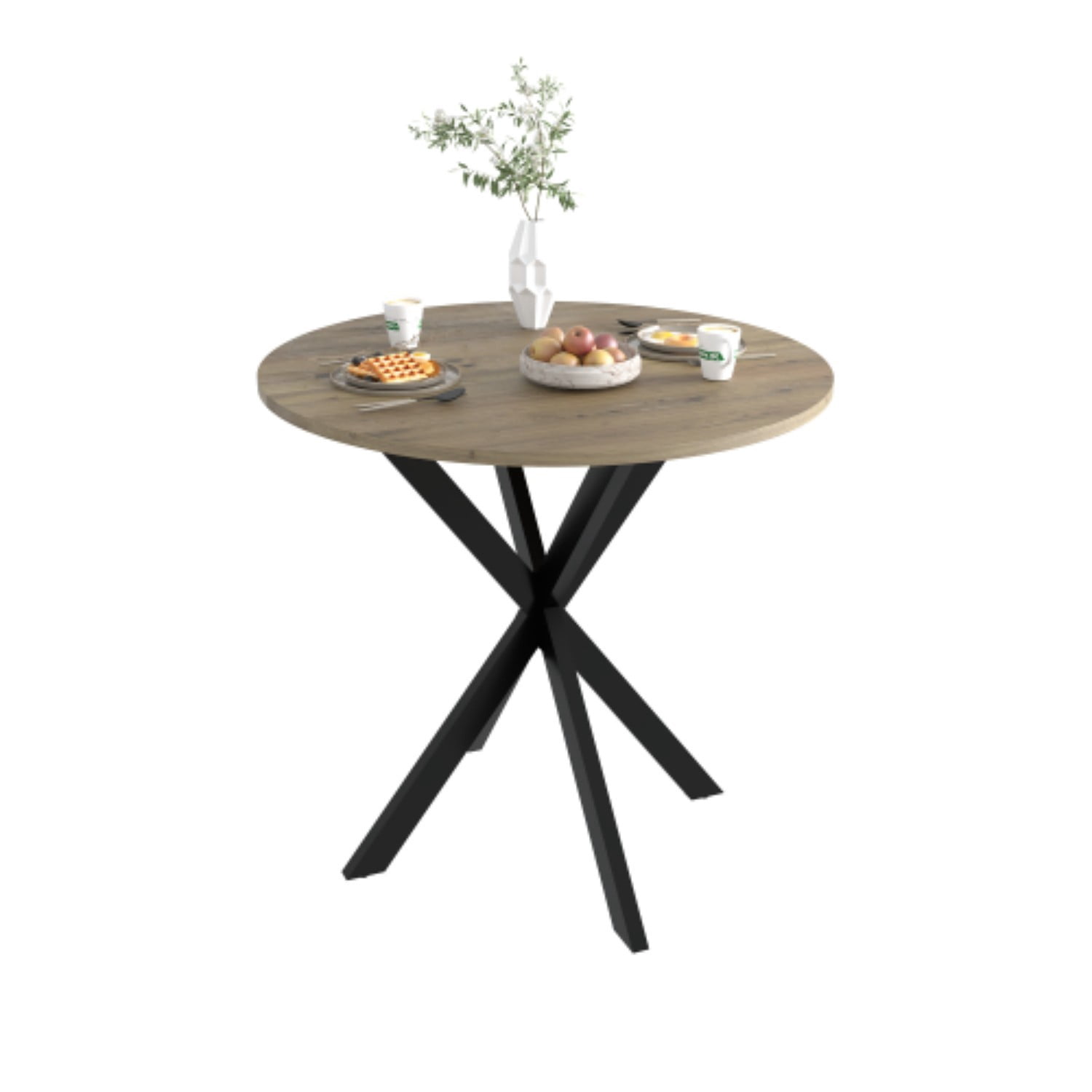 31.5" Round Dining Table, Modern Small Kitchen Table with Thick MDF Top & Black Metal Legs, Compact Circle Dining Table for 2-4 People, Apartment, Breakfast Nook & Dining Room,Rustic Brown