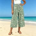 thumbnail image 2 of Levmjia Women's Summer Floral Print Wide Leg Pants Loose Fit Casual Drawstring Capri Trousers with Pockets Vintage Washed Vacation Beach, 2 of 7