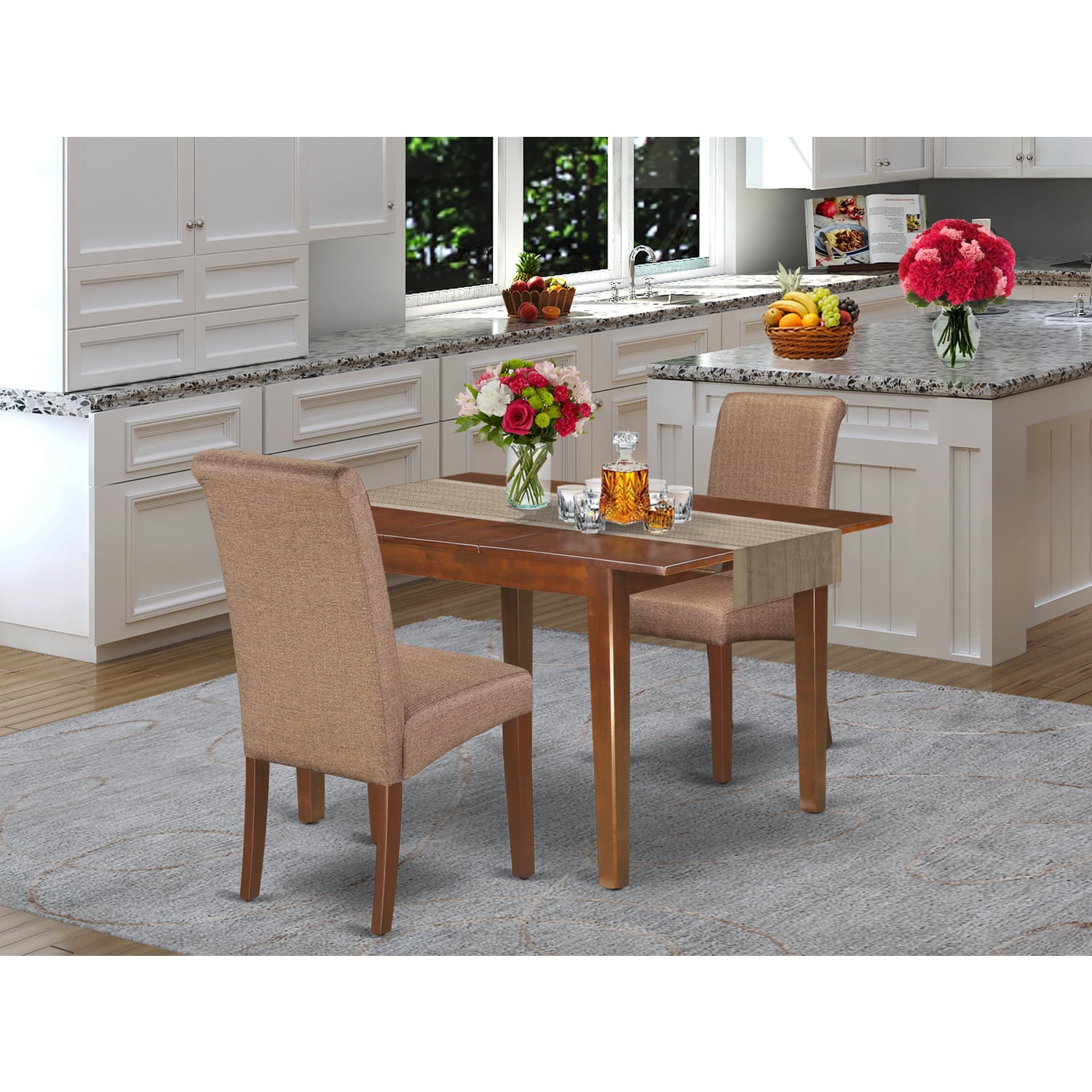 East West Furniture MLBA3MAH18 3Pc Kitchen table with linen brown