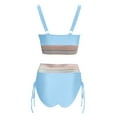 thumbnail image 5 of Summer Womens Swimsuits High Waisted Bikini Sets Color Block Two Piece Drawstring Bathing Suit For Women Sky Blue M, 5 of 5