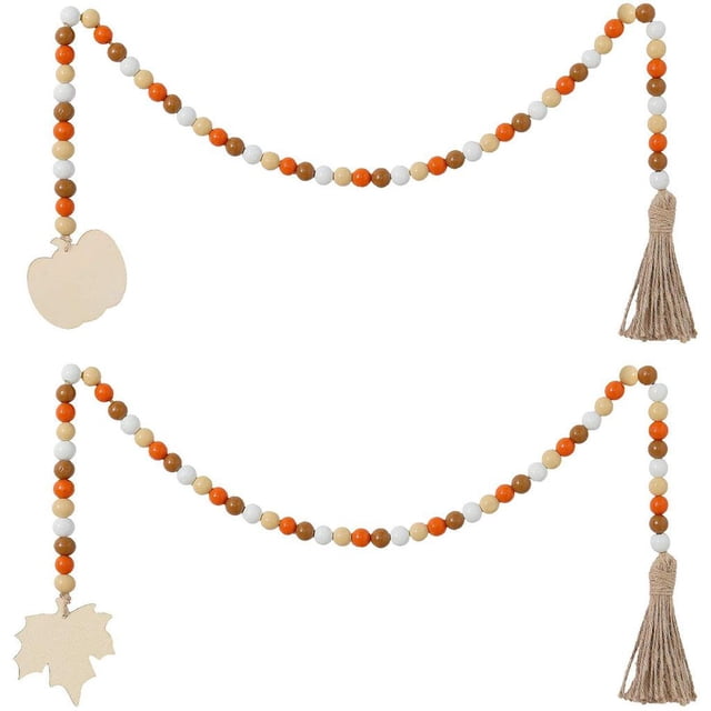 Guirnalda De Cuentas De Madera Boho Cuentas De Oración De Madera Decoración Colgante De Granja De Otoño
