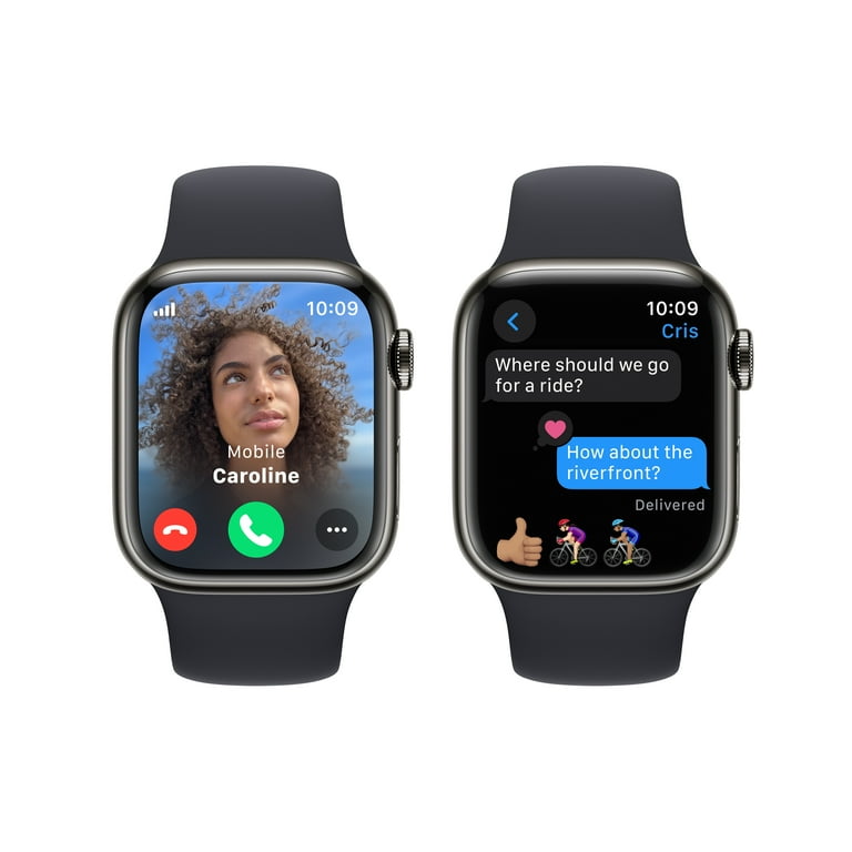 Apple Watch Series 9 With Blood Oxygen. GPS + Cellular 41mm Graphite Stainless Steel Case with Midnight Sport Band - M/L. Apple Watch Series 9 With Blood Oxygen. GPS + Cellular 41mm Graphite Stainless Steel Case with Midnight Sport Band - M/L.