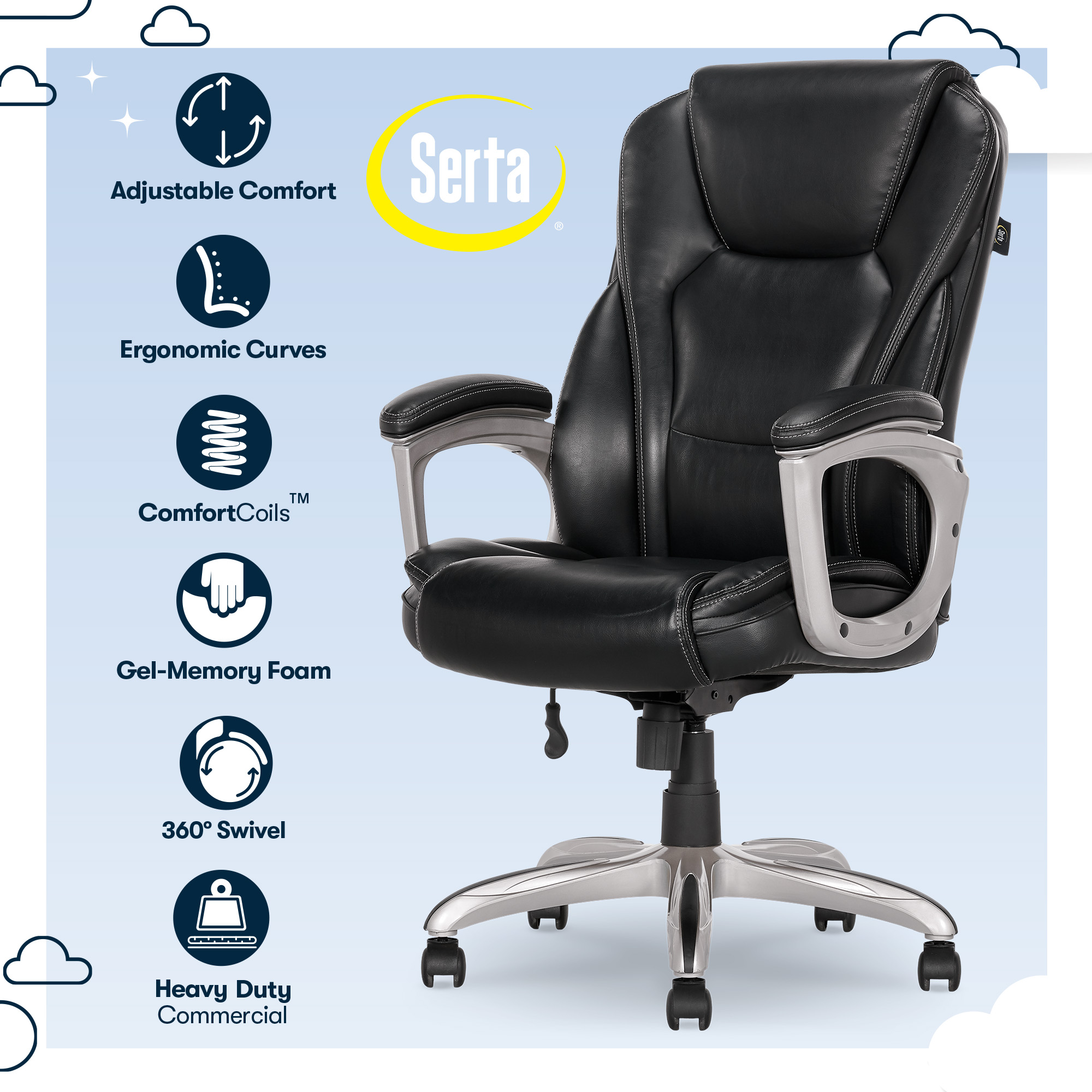Serta Heavy-Duty Bonded Leather Commercial Office Chair with Memory Foam, 350 lb capacity, Black - image 4 of 9