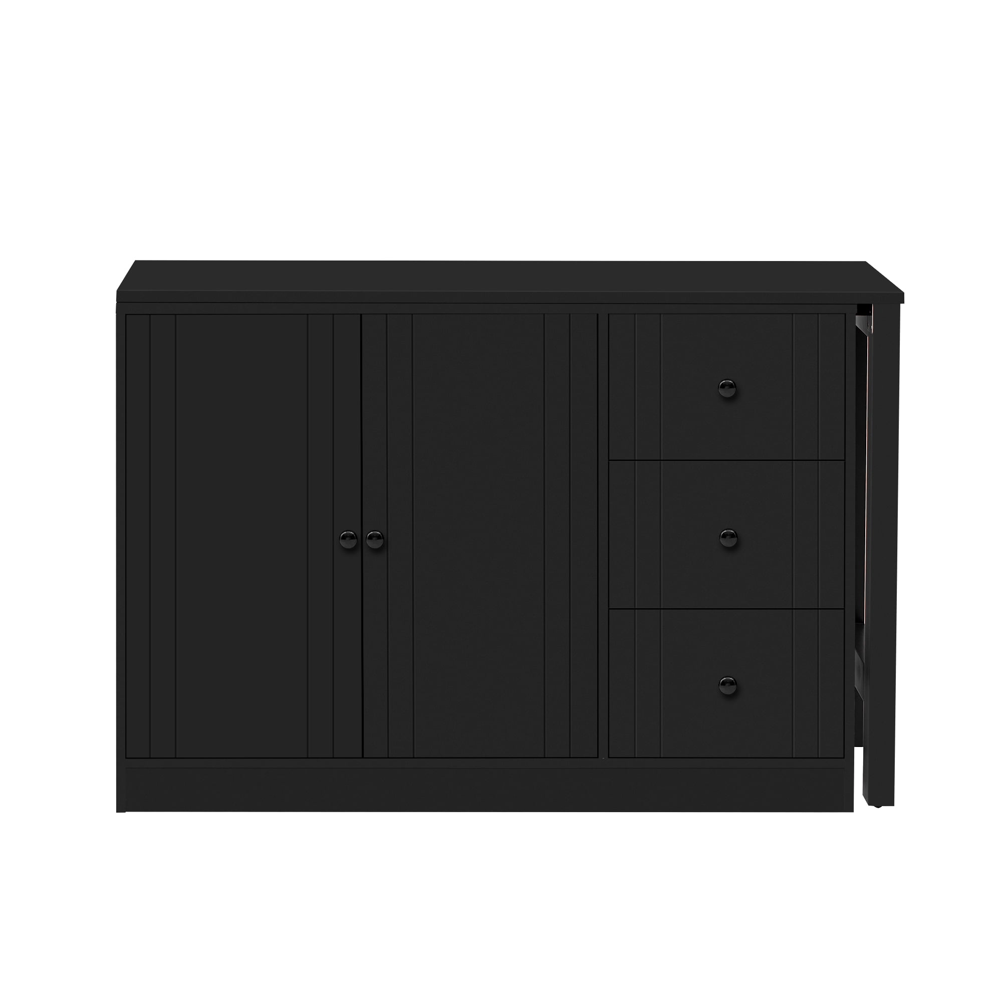 Aukfa Space-Saving Sideboard with 47" Extendable Dining Table,Buffet Cabinet for Kitchen Dining Living Room,Black