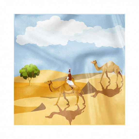 Oasis Decorative Napkins Set of 4, Woman in Traditional Clothes Riding a Camel in the Desert Traits Activities, Silky Satin Fabric for Brunch Dinner Party, 12", Multicolor, by Ambesonne