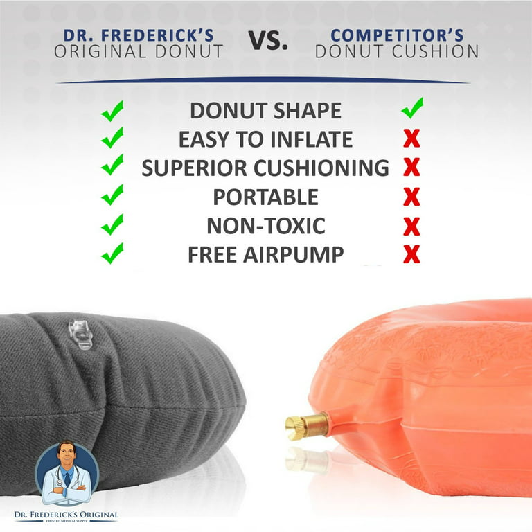 Dr. Frederick's Original Donut Cushion 15 Inflatable Donut Pillow -- for  Tailbone Pain, Hemorrhoids, Bed Sores, and Prostatitis