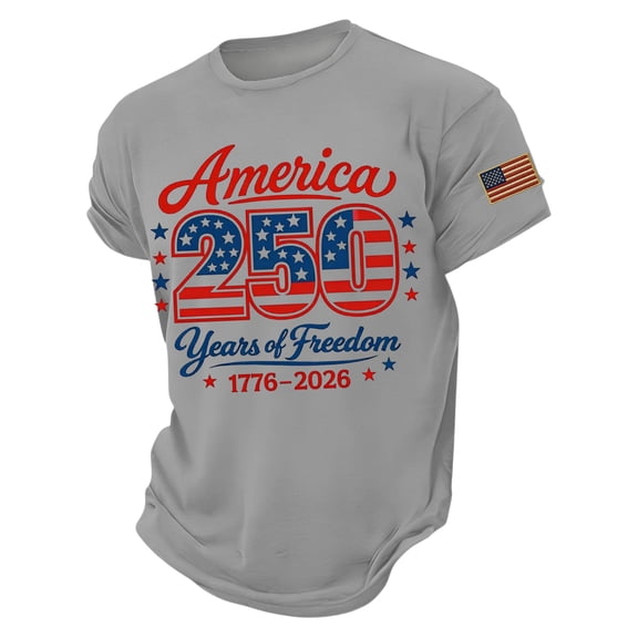 Trgacdwlo S-4XL USA 250th Anniversary 1776-2026 Flag Print Short Sleeve Mens Big and Tall T Shirts Independence Day Red White and Blue 4th of July Shirts Men Gray XXXL