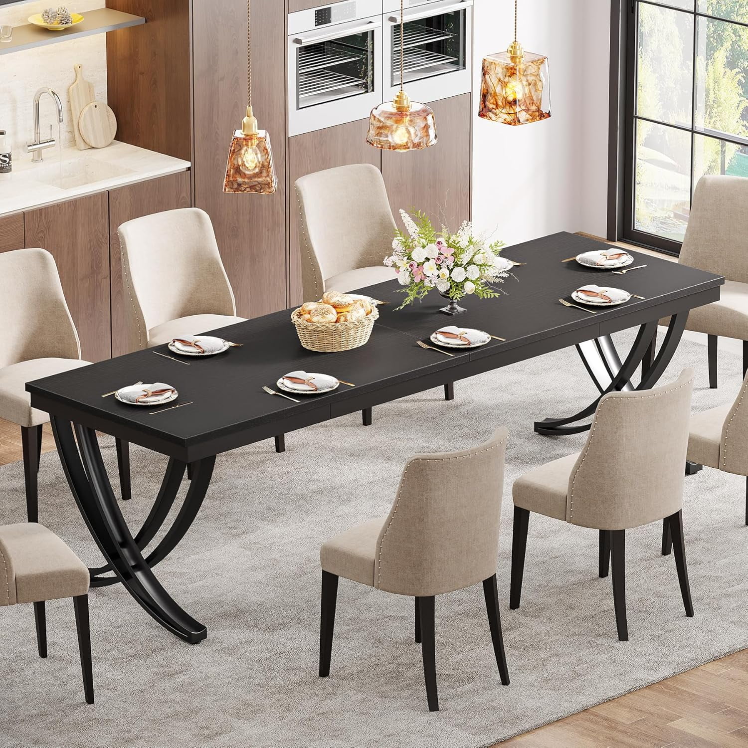 Tribesigns Dining Table for 6-8 People, 78 inch Large Wood Farmhouse Dinner Table with Heavy Duty Metal Legs and Wooden Top (Only Table)