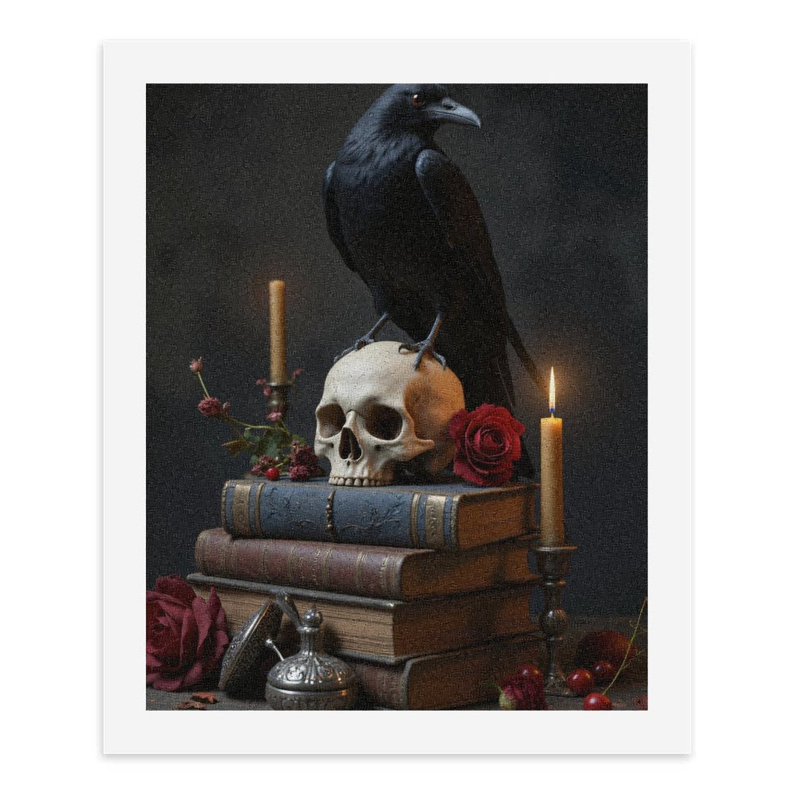 Paint by Numbers Kit for Adults, Raven Skull Books Candle Roses Paint by Numbers, Easy Paint by Numbers Kit for Adults Beginner, DIY Adult Paint by Number Kits on Canvas, Home Decor