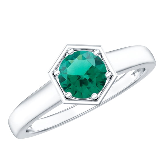 Rosec Jewels Certified Lab Grown Emerald Solitaire Engagement Ring for Women (0.8 Ct, AAAA Grade) - with Jewelry Box, 925 Sterling Silver, US 4.00