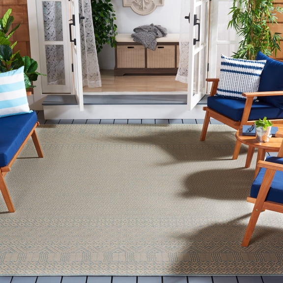 Safavieh Courtyard Naomi Geometric Indoor/Outdoor Area Rug, Beige/Aqua, 6'7" x 6'7" Square