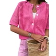 thumbnail image 2 of Women's Hollow Out Short Sleeve Knit Cardigan Deep Pink M, 2 of 7