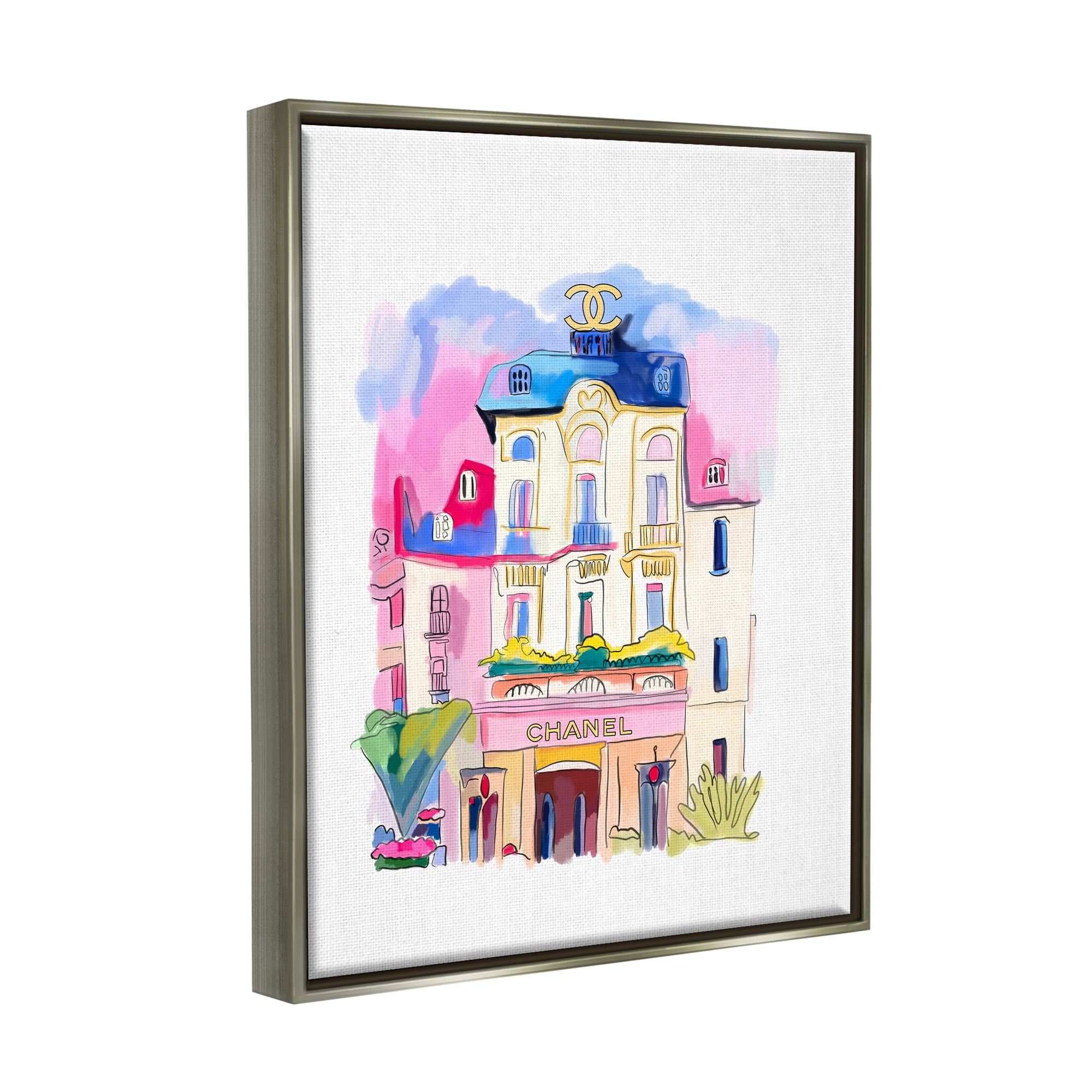 Stupell Industries Glam Shop Building Travel & Places Painting Gray Floater Framed Art Print Wall Art, 25 x 31