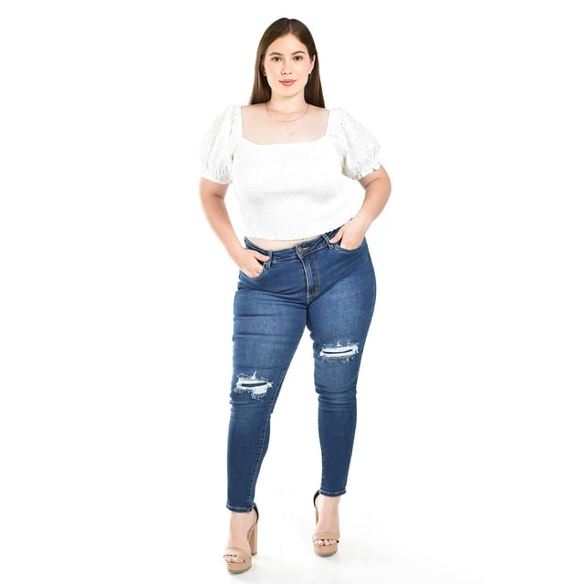 Jeans skinny con rasgaduras Tallas Extras, 3716 (Azul oscuro) multicolor 36