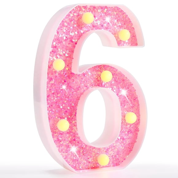 Pooqla Marquee Number Light, batería LED rosa de 23 cm