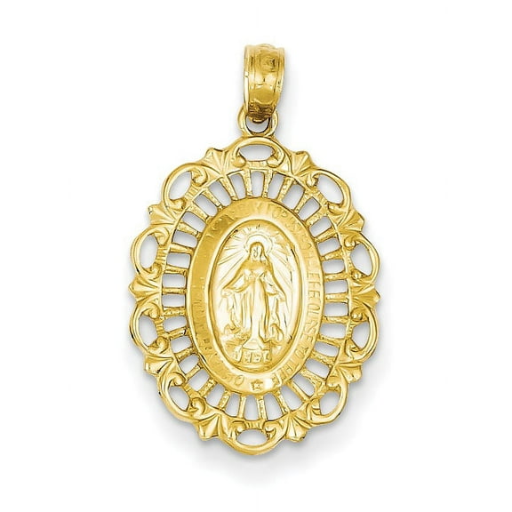 14K Yellow Gold Oval Miraculous Medal Pendant (26.2 X 15.6) Made In Peru d3705