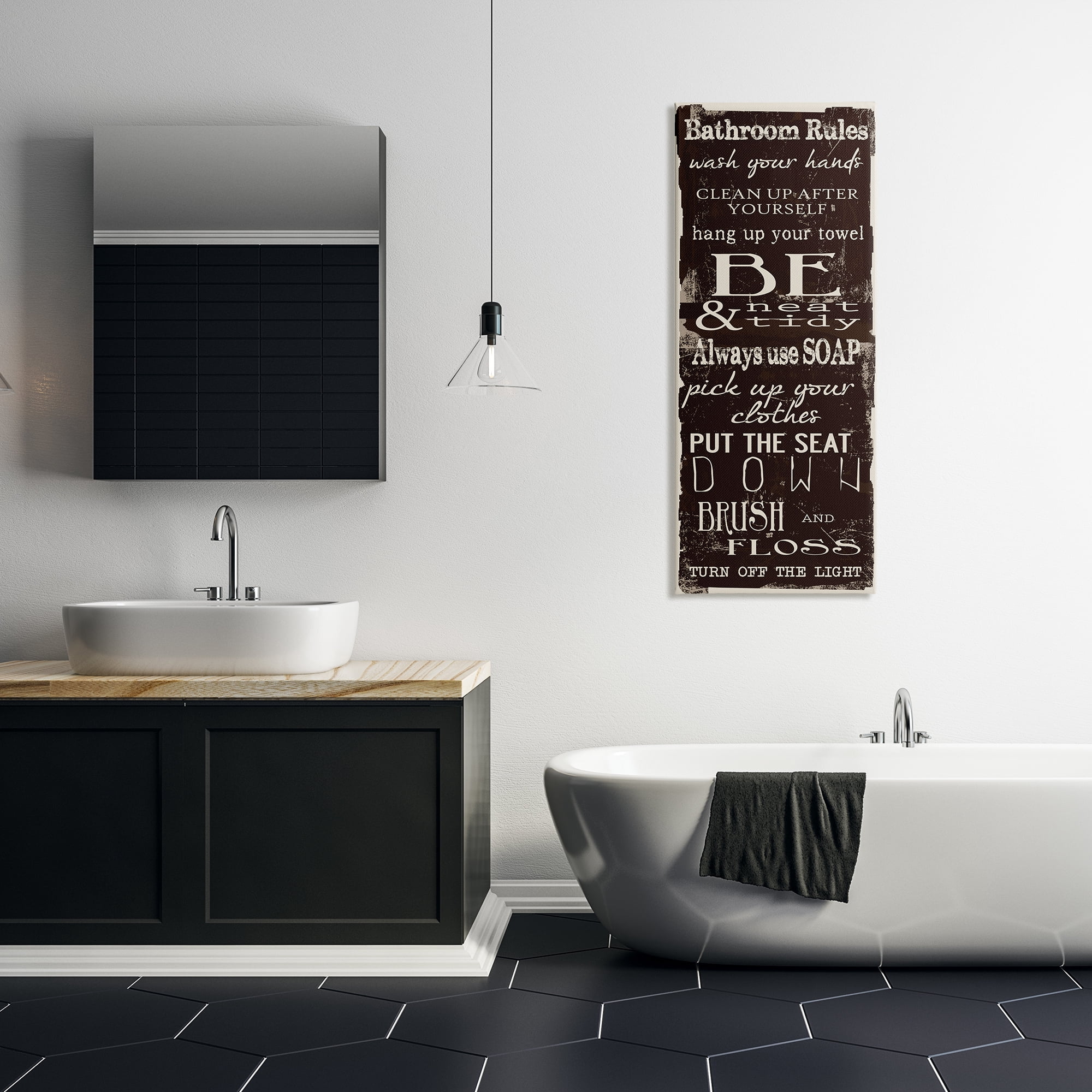 Stupell Industries Bathroom Rules Chocolate White, 20 x 48,Design by Taylor Greene