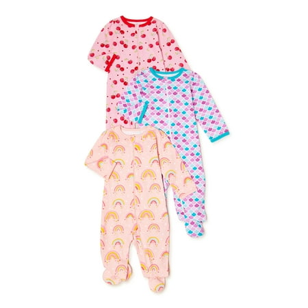 

Wonder Nation Newborn Baby Girl Sleep and Play Pajamas 3-Pack Preemie-6/9 Months