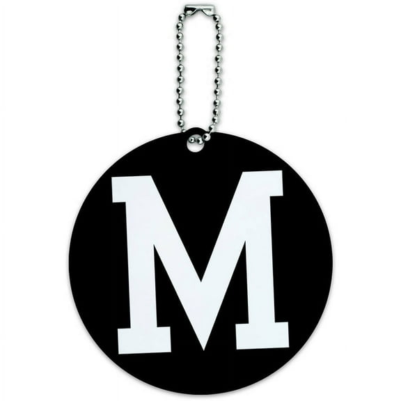 Letter M Initial Black White Round Luggage ID Tag Card for Suitcase or Carry-On