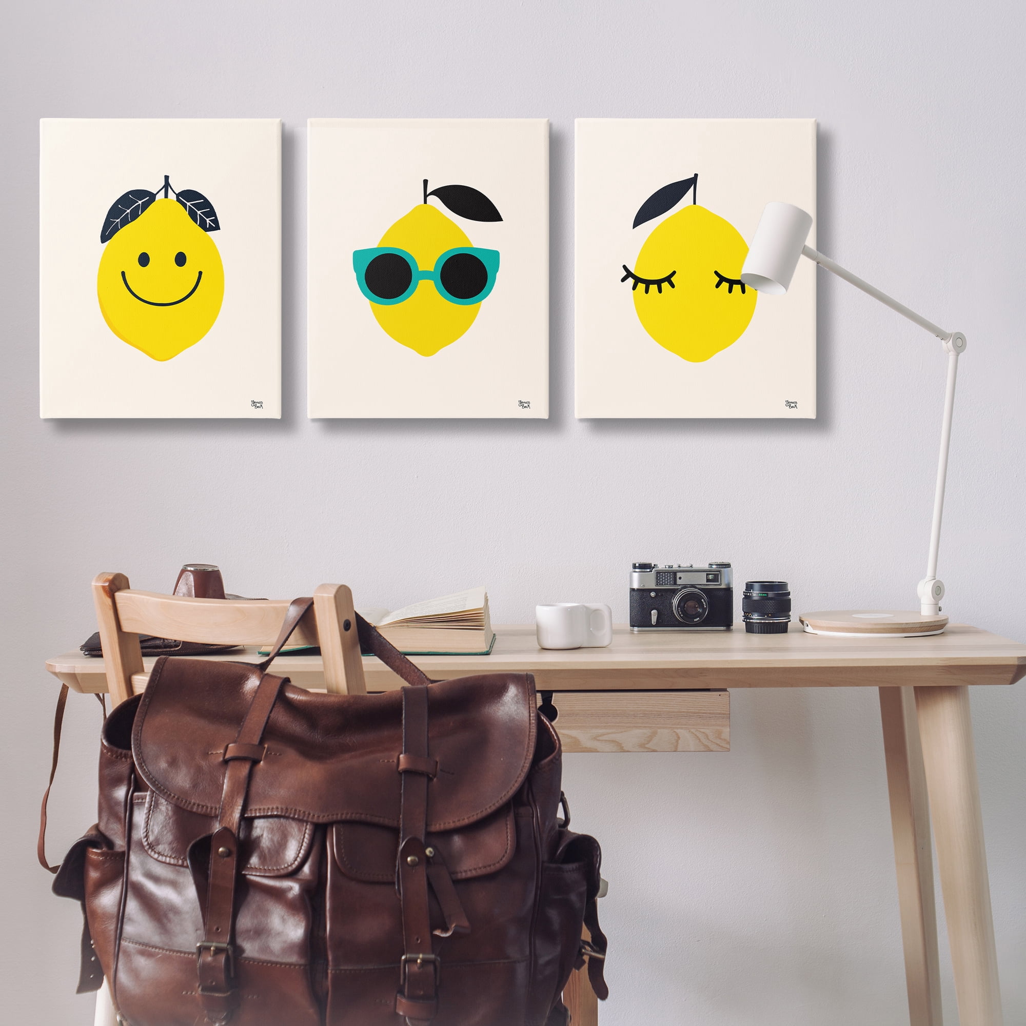 Stupell Industries Hip Summer Lemon Faces Food & Beverage Painting Wrapped Canvas Art Print Wall Art, 24 x 30, Set of 3
