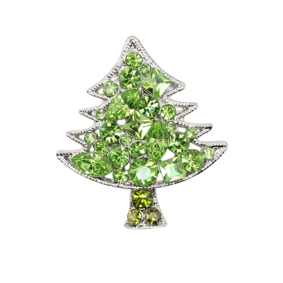 Faship Green Rhinestone Crystal Christmas Tree Pin Brooch