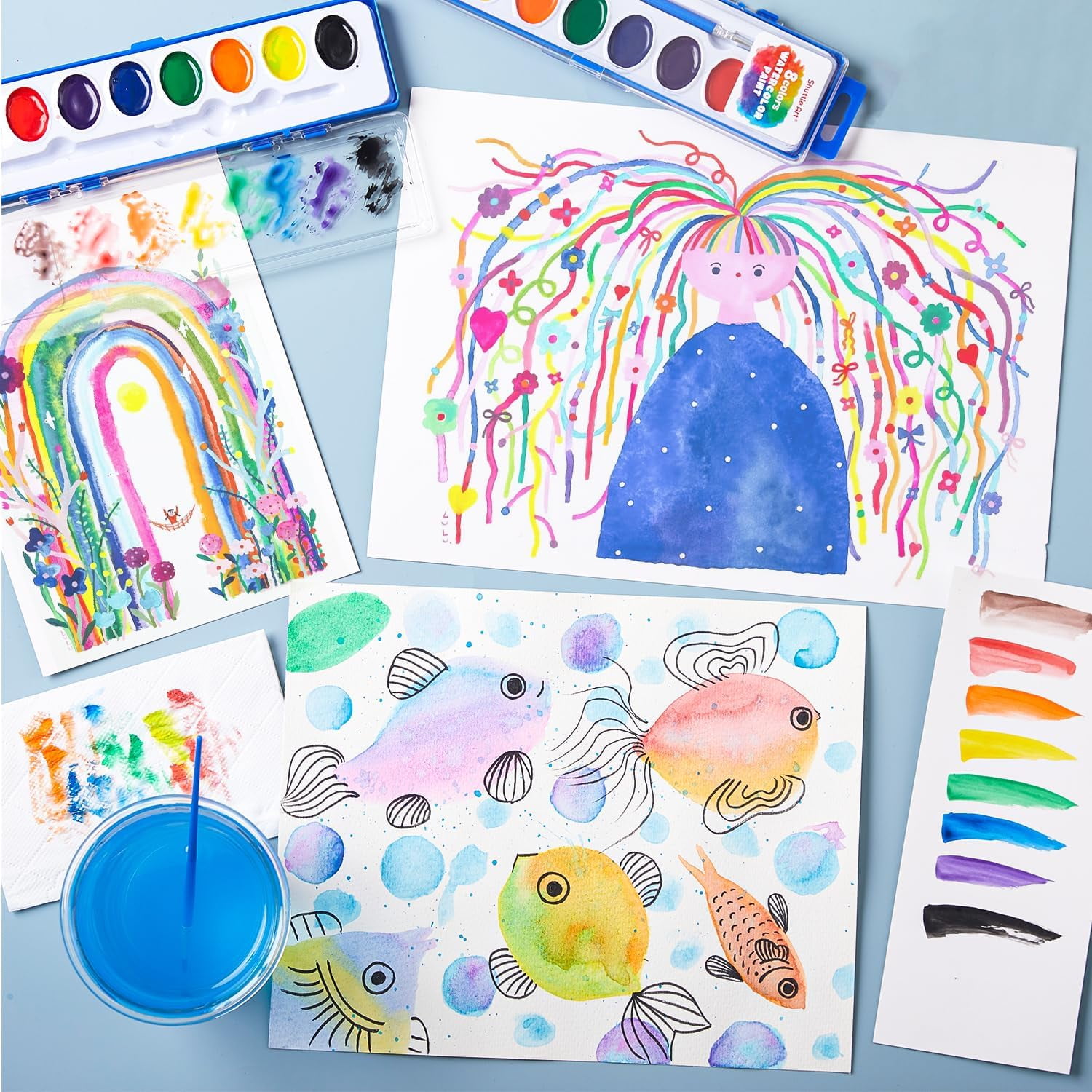 8 Colors Watercolor Paint Set Bulk, Pack of 40, Shuttle Art Watercolor Paint Set with Paint Brushes for Kids and Adults