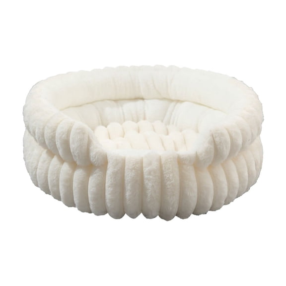 Leodye 1PCS Winter Plush Round Bed, Soft Warm Calming Nest fors & Small s -15.74*15.74*5.9in.
