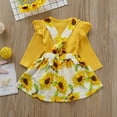 thumbnail image 4 of NZRVAWS Infant Girls Fall Outfits 12 Months Baby Girls Solid Color 18 Months Baby Girls Romper Top Sunflower Print Straps Suspender Skirts 2Pcs Fall Clothes Set,Yellow, 4 of 6