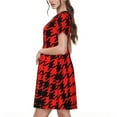 thumbnail image 2 of Easygdp Retro red and Black Houndstooth para Vestido Transpirable de Mujer, Vestido Suelto de Manga Corta con Pliegues y Bolsillos para el Verano, 2 of 6