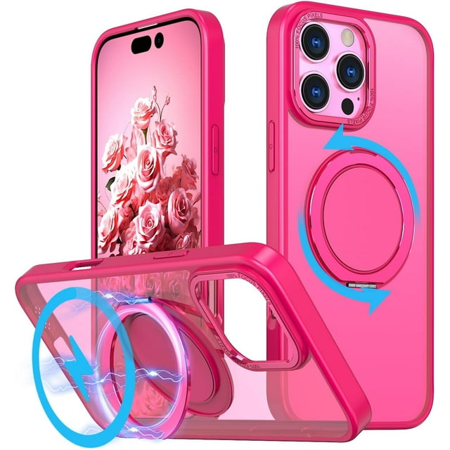 KOMI Magnetic Ring Case for 16 Pro Max,Compatible with MagSafe with 360° Ring Stand Shockproof Protection Cover Case for iPhone 16 Pro Max Rose