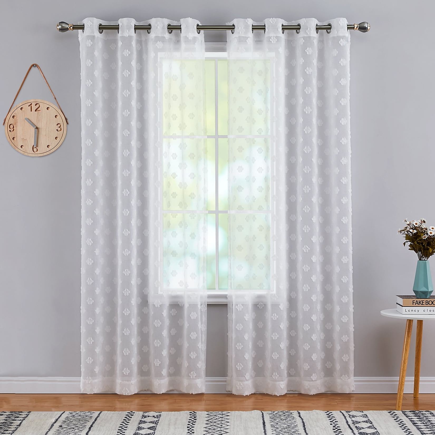 2 Panel Floral Jacquard Grommet Sheer Voile Livingroom Bedroom Window Curtains 