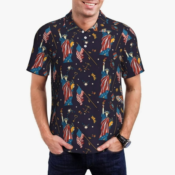 Saiise Statue Of Liberty Eagle Print Mens Golf Shirt Moisture Wicking Quick-Dry Print Performance Polo Shirts for Men-4X-Large