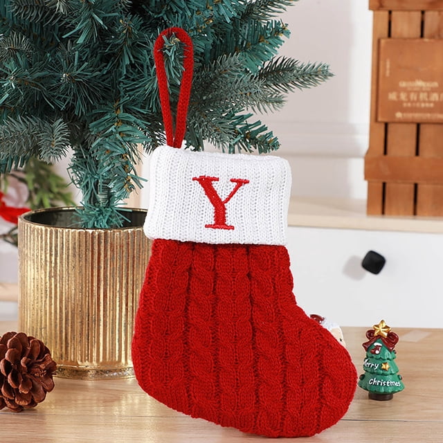 Medias navideñas Kabnic con iniciales, medias navideñas de punto con monograma bordado grande, medias navideñas para niños, medias navideñas y familiares para decorar chimeneas o fiestas, letra Y roja
