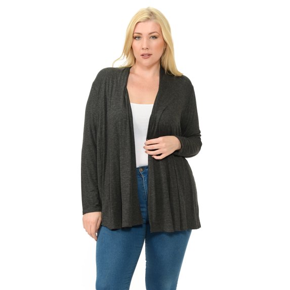 Pastel by Vivienne Women's Long Sleeve Jersey Plus Size Cardigan Charcoal XXXX-Large