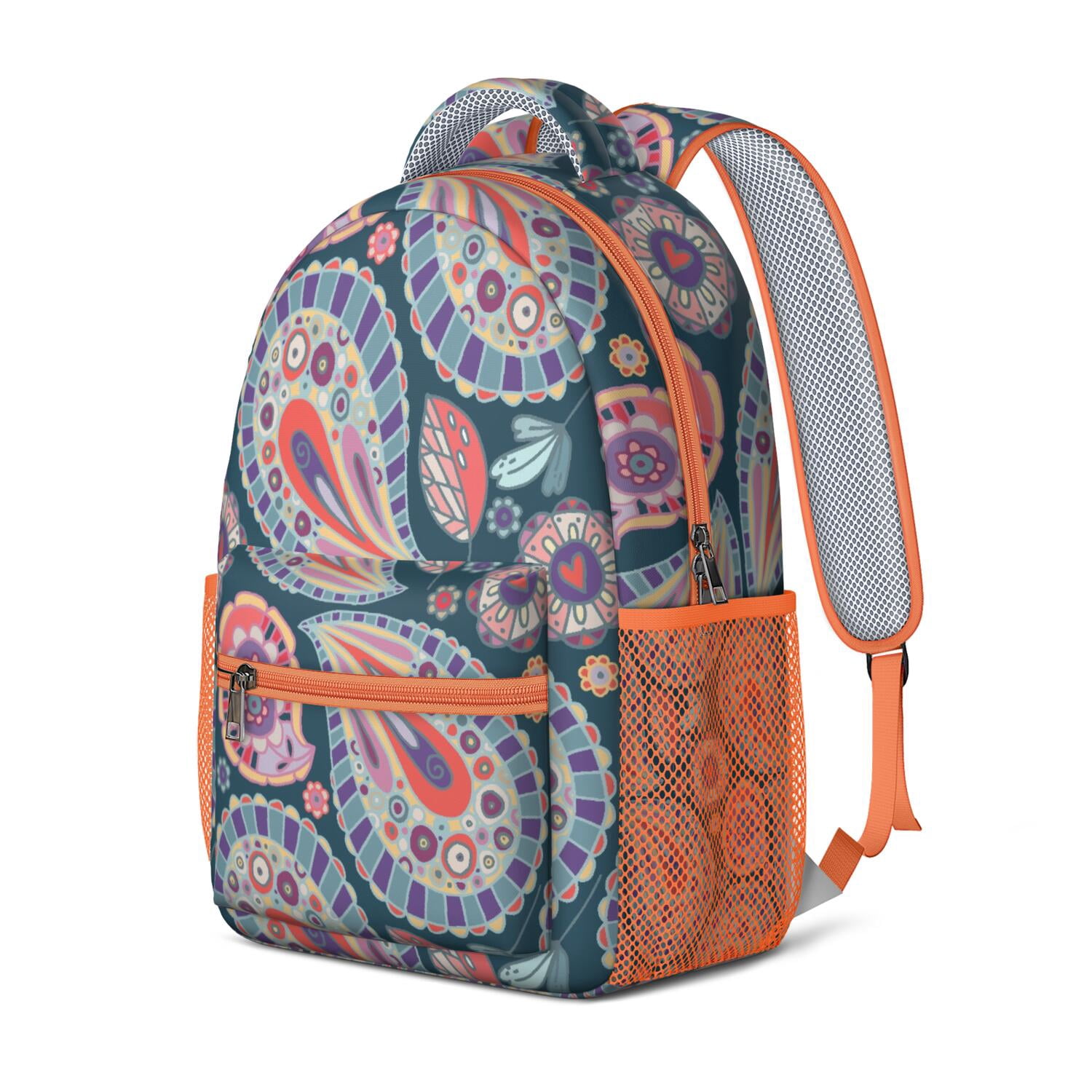 Aesthetic Paisley Design Waterproof Backpack - Colorful Ethnic Print & Breathable Straps for Teens