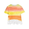 thumbnail image 3 of Diufon Girls Gradient Printed T-Shirts Round Neck Short Sleeve Tees Summer Hem Lace Patchwork Tops, 3 of 4