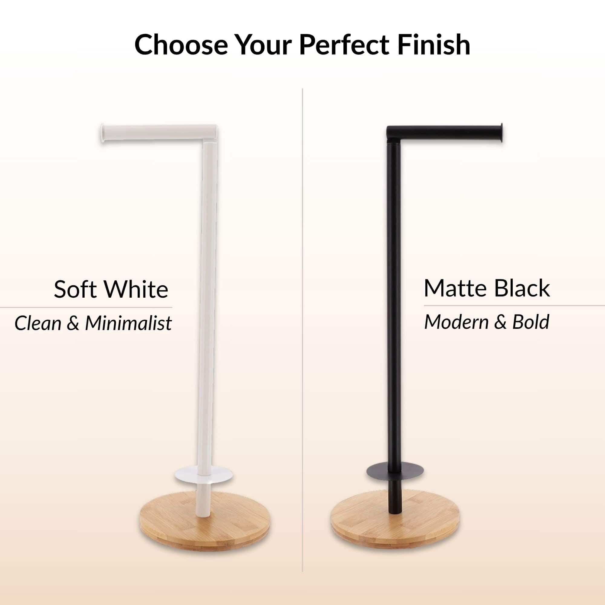 Black Freestanding Toilet Paper Holder Stand with Bamboo Base