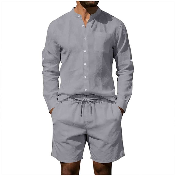 Timoontee Men's 2 Piece Shirts Sets Short Sleeve Lapel Button Down Tshirts with Shorts Casual Hiking Sweatsuits Lightweight Summer Beach Vacation Outfits Dark Gray S