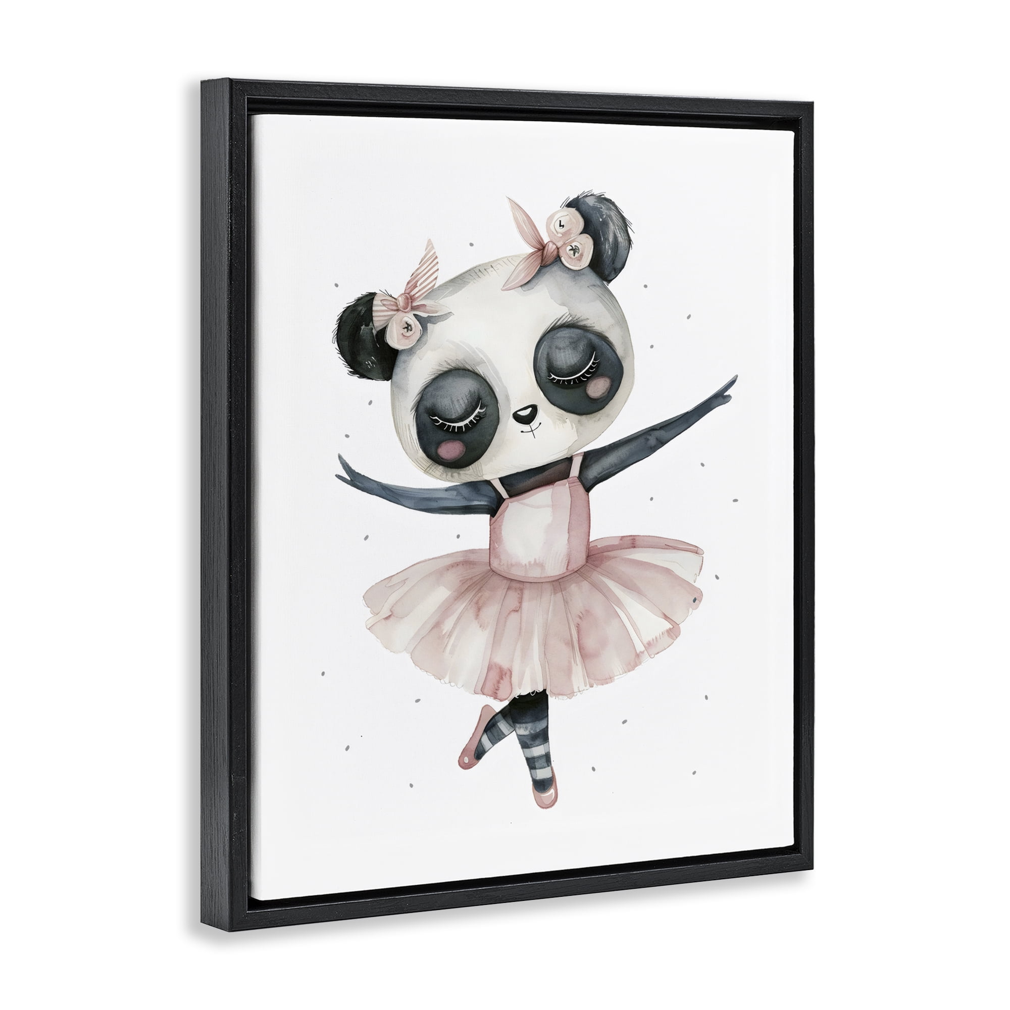 Stupell Industries Ballerina Panda in Pink Tutu Black Framed Floater Canvas Wall Art, design by LSR Design Studio