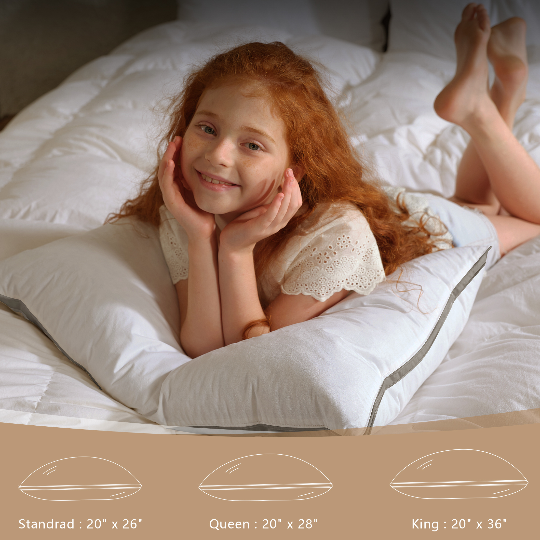 Teler Goose Down Pillows Queen, Set of 2, 600TC Cotton photo 3