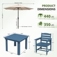thumbnail image 3 of KINGYES 5-Piece HDPE Outdoor Dining Set for 4, Square Patio Table & Armchairs with Umbrella Hole, All-Weather Patio Dining Set for Backyard, Garden, Lawn & Poolside, Blue, 3 of 8