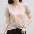 thumbnail image 2 of Haut Rétro Rayé pour Femmes Style Coréen Col Rond Manches Courtes Design Contraste de Couleurs, 2 of 4