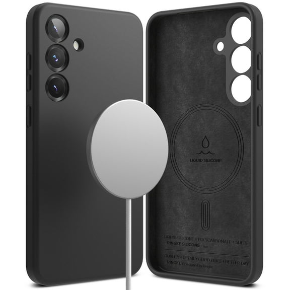 Ringke Silicone Magnetic for Galaxy S25 Case, Compatible with Magnetic Lightweight Stain Resistant Soft Touch Flexible Phone Cover - Black