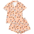 thumbnail image 7 of XINPING Women Halloween Pajamas Halloween Print Notch Lapel Short Sleeve Pajama Shorts Two Piece Outfit M, 7 of 7