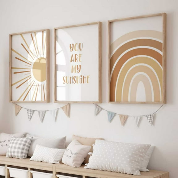 [Bohemian Wall Art] 3pcs/Set Bohemian Style Nursery Wall Art Prints - You Are My Sunshine Printable Wall Art - Sun Rainbow Neutral Kindergarten Decor, Preschool Art, Room Wall Art, Modern Home Decor