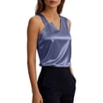 thumbnail image 6 of Otntypg Women's Silk Satin Camisole Tank Tops Trendy Solid Color Dressy Casual V Neck Pleated Sleeveless Tunic Blouses Summer Business Work Shirts Navy M, 6 of 9