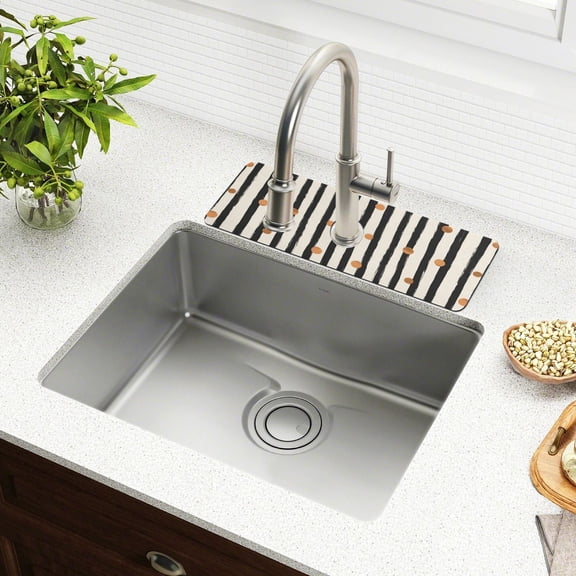 Yayeee Faucet Mat for Kitchen Sink 14.7" Diatomite Long Splash Guard Pad, Black Abstract Stripes