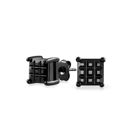 Mens Invisible Set - Mens Basket Set Invisible Cut Black CZ .925 Sterling Silver Stud earrings 5mm