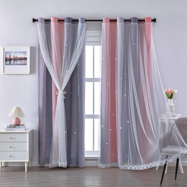 Cortinas XiDi Rosa Gris Degradado Estrellado 132x132 cm 2 Paneles