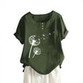 thumbnail image 2 of up to 60% off Gifts wycnly Shirts for Women Casual Button up Plus Size Breathable Cotton Linen Tee Tops Summer Trendy Dandelion Print Short Sleeve Crewneck Ladies Blouses Army Green XXL, 2 of 5